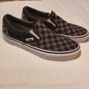 Vans Slip On Black Gray Checkered Skate Shoes. Men's Size  5.5 Women's Size 7.